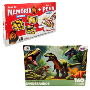 PEGA VARETA JG DA MEMORIA ANIMAIS + QUEBRA CABEÇA 160 PCS DINOSSAUROS