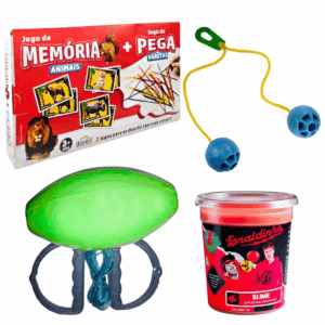 KIT MINITOYS 28557  BATE BEG + 28868 VAI E VEM+ 28871 PEGA VARETA E JOGO DA MEMORIA + 28959 GELASTICA ENALDINHO