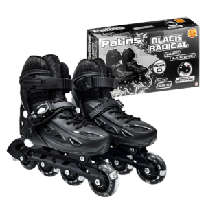 PATINS INLINE AJUSTAVEL COM LUZ NAS RODAS BLACK