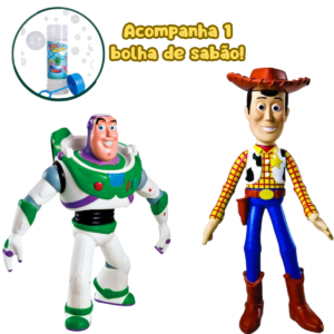 BONECOS WOOD OU BUZZ + BOLHA DE SABÃO